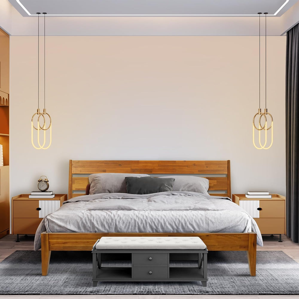 Emery Acacia Solid Wood King Platform Bed, Mid-Century, Caramel
