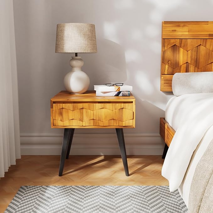 Bme Georgina Solid Wood Nightstands with Drawers - Fully Assembled Rustic Geo...