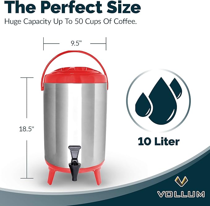 Vollum Stainless Steel Insulated Beverage Dispenser – Insulated Thermal Hot and - Image 4