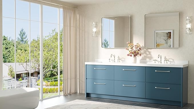 TETOTE Brushed Nickel Bathroom Mirror 30 x 30 Brushed Nickel Metal Framed Bat...