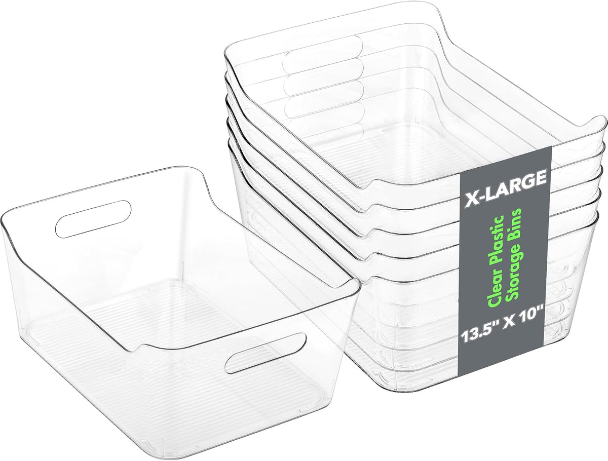 tiawudi 6 pack plastic storage bins, extra large shown in use