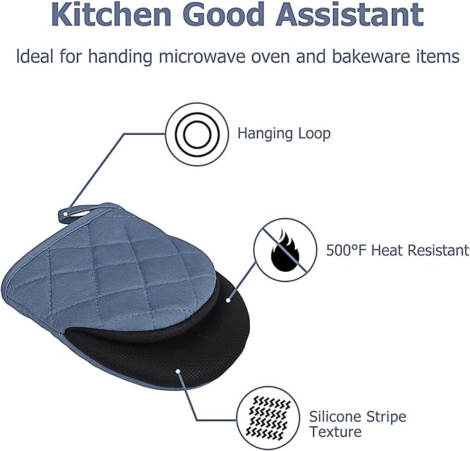 Oven Mitts and Pot Holders Set, Heat Resistant Silicone Kitchen Mini Oven - Image 3