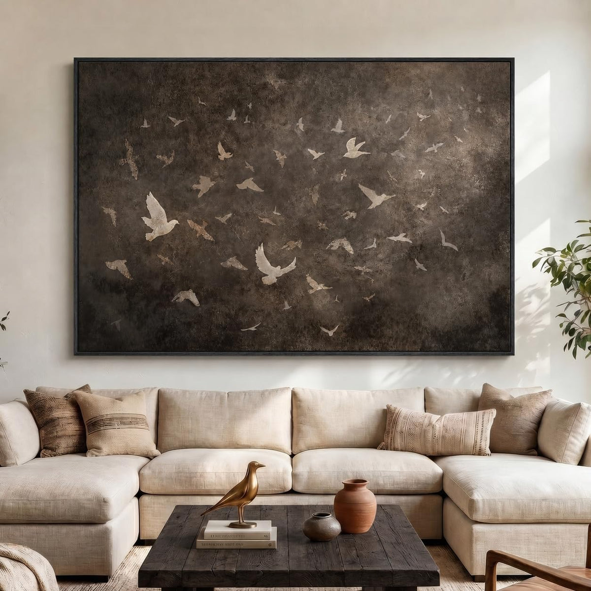 extra large framed vintage bird abstract wall art, main product view