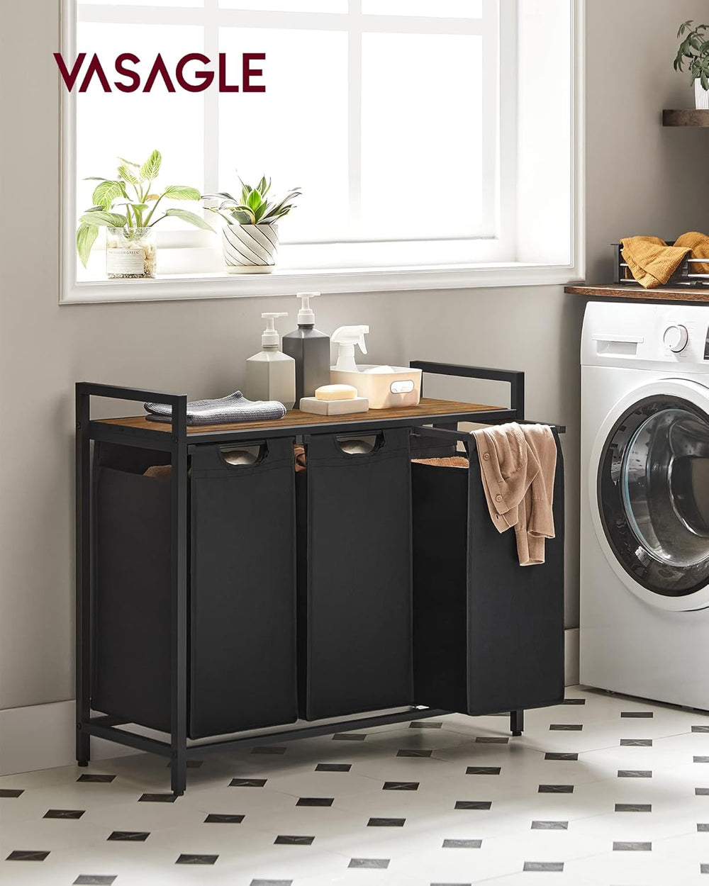 VASAGLE Laundry Hamper, Laundry Basket, Laundry Sorter with 3 Pull-Out and Re...