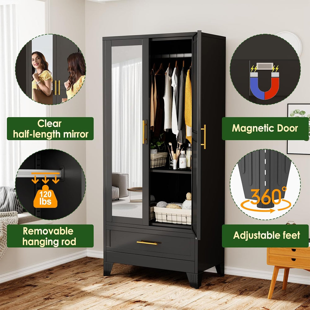 winiowa Metal Armoire Wardrobe Closet with Drawer, 71" Wardrobe Cabinet ...