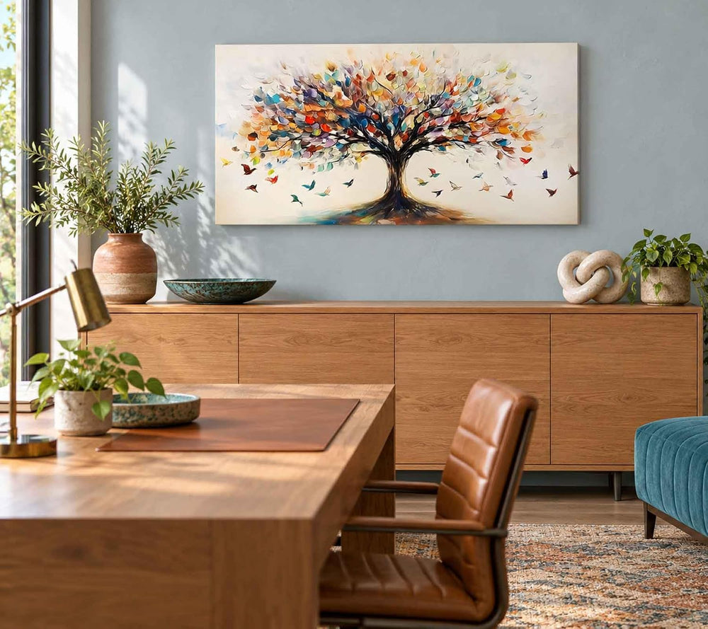 Large Tree of Life Canvas Wall Art, Abstract Colorful Tree Decor, 16x32in