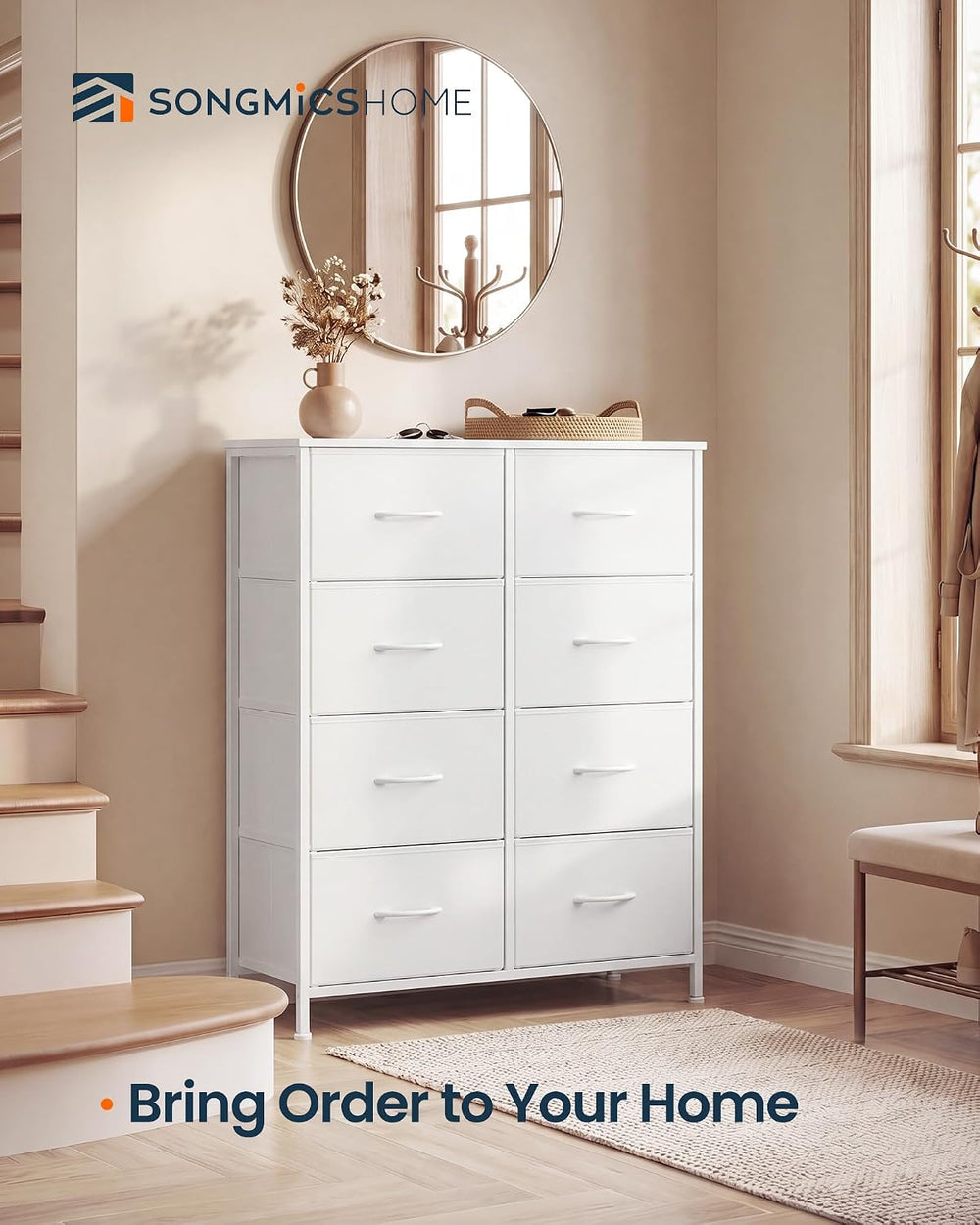 SONGMICS HOME 8 Drawer Dresser for Bedroom, Fabric Chest of Drawers