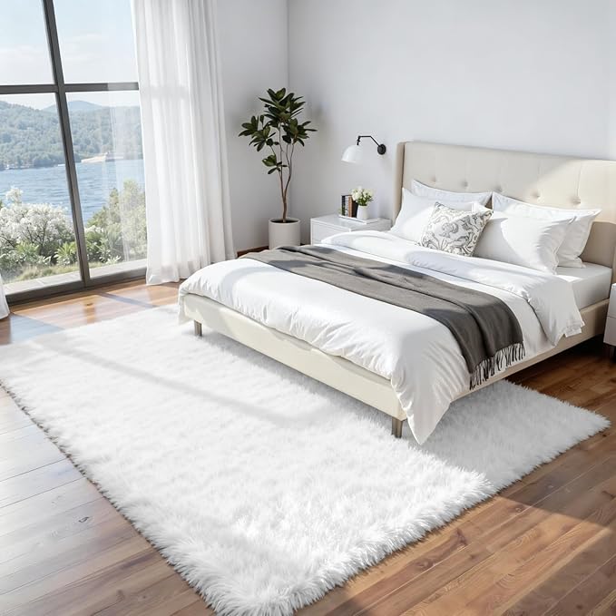 6x9 Area Rugs for Living Room Rug: Soft Fluffy Shag White Rugs for Bedroom - Image 3