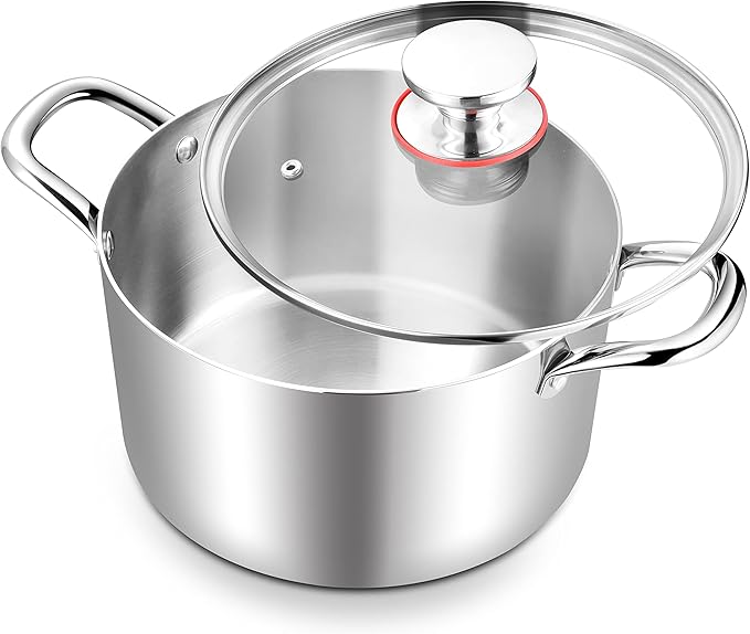 TeamFar 6 Quart Stock Pot, Stainless Steel Tri-Ply Cooking Pasta Pot by TeamFar