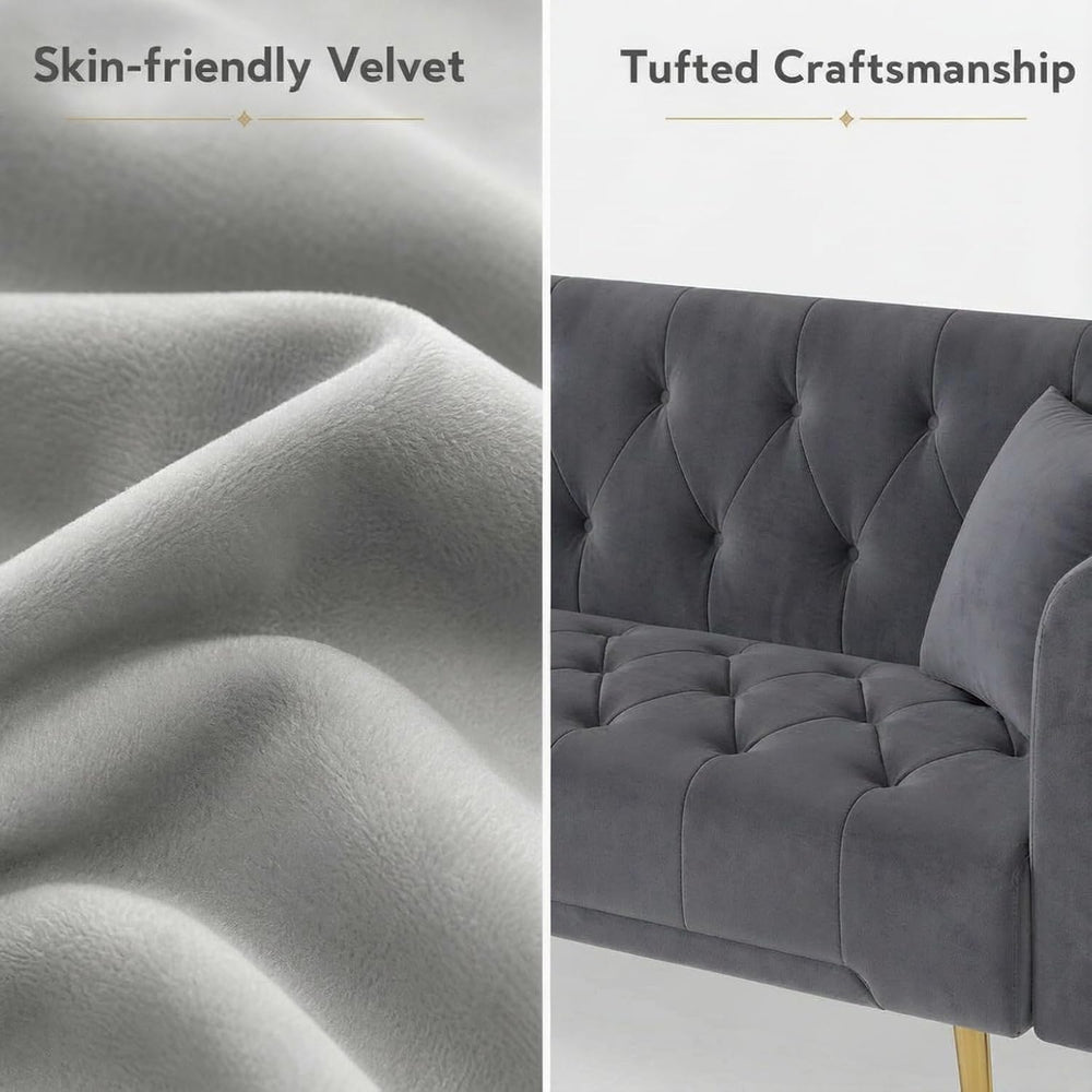 71" Gray Velvet Sofa Bed, Convertible Futon Couch, Adjustable Back