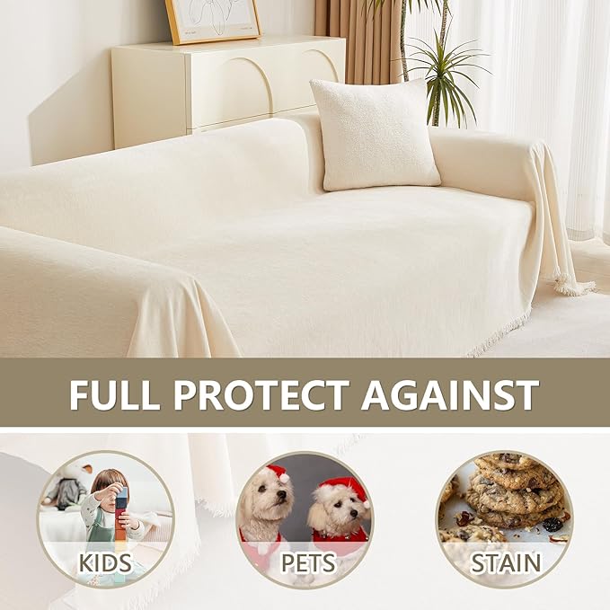 MYSKY HOME Loveseat Cover Beige Couch Cover Sectional Couch Covers - Image 4
