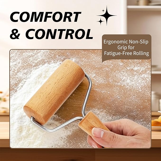 Pizza Rolling Pin Small Rolling Pin Wooden Dough Roller Non Stick Pizza Dough - Image 2