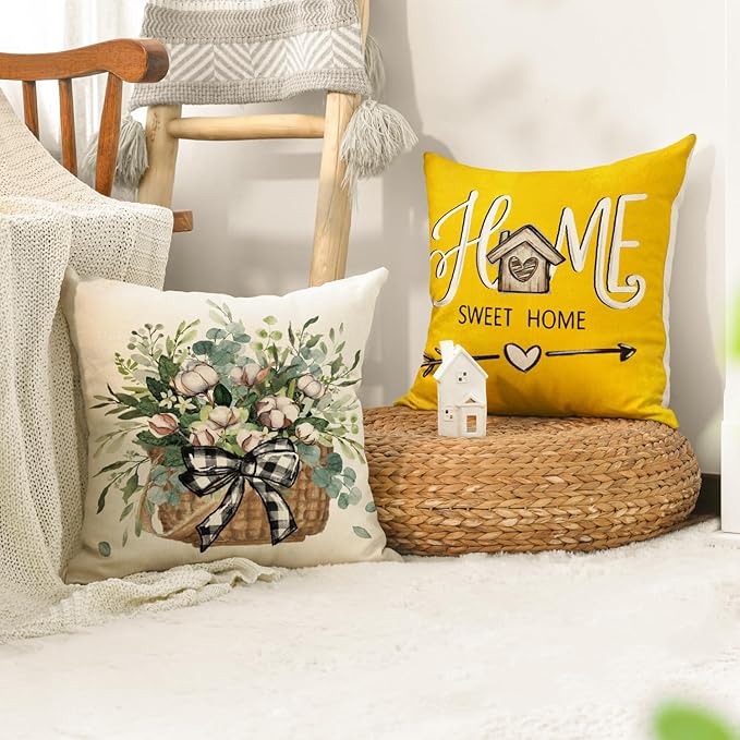 AVOIN colorlife Bless Our Home Farmhouse Eucalyptus Leaves Throw Pillow Covers - Image 4