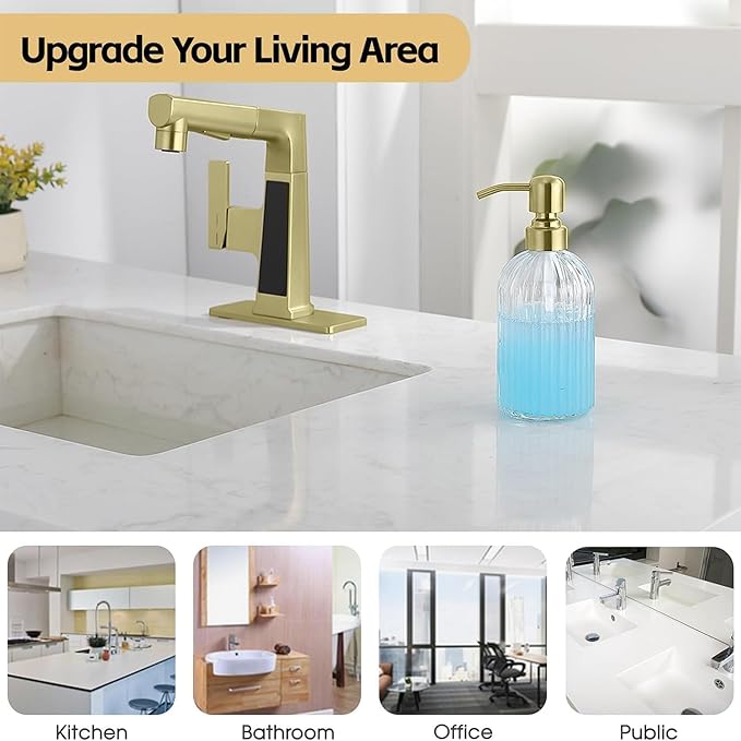 Gold Refillable Glass Kitchen Soap Dispenser, 16oz Bathroom Soap Dispenser - Image 4
