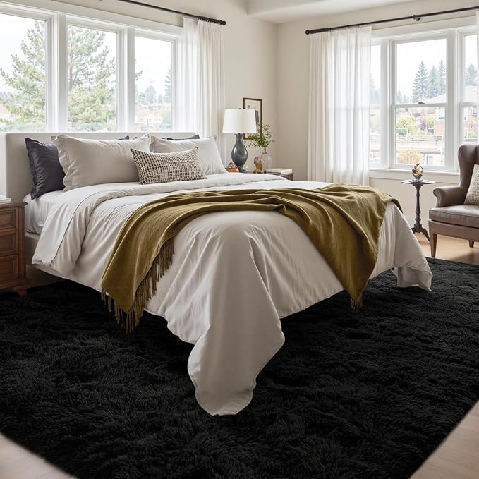 4x6 Ft Shag Black Rugs for Bedroom Living Room, Ultra Soft Fluffy Furry Area - Image 4