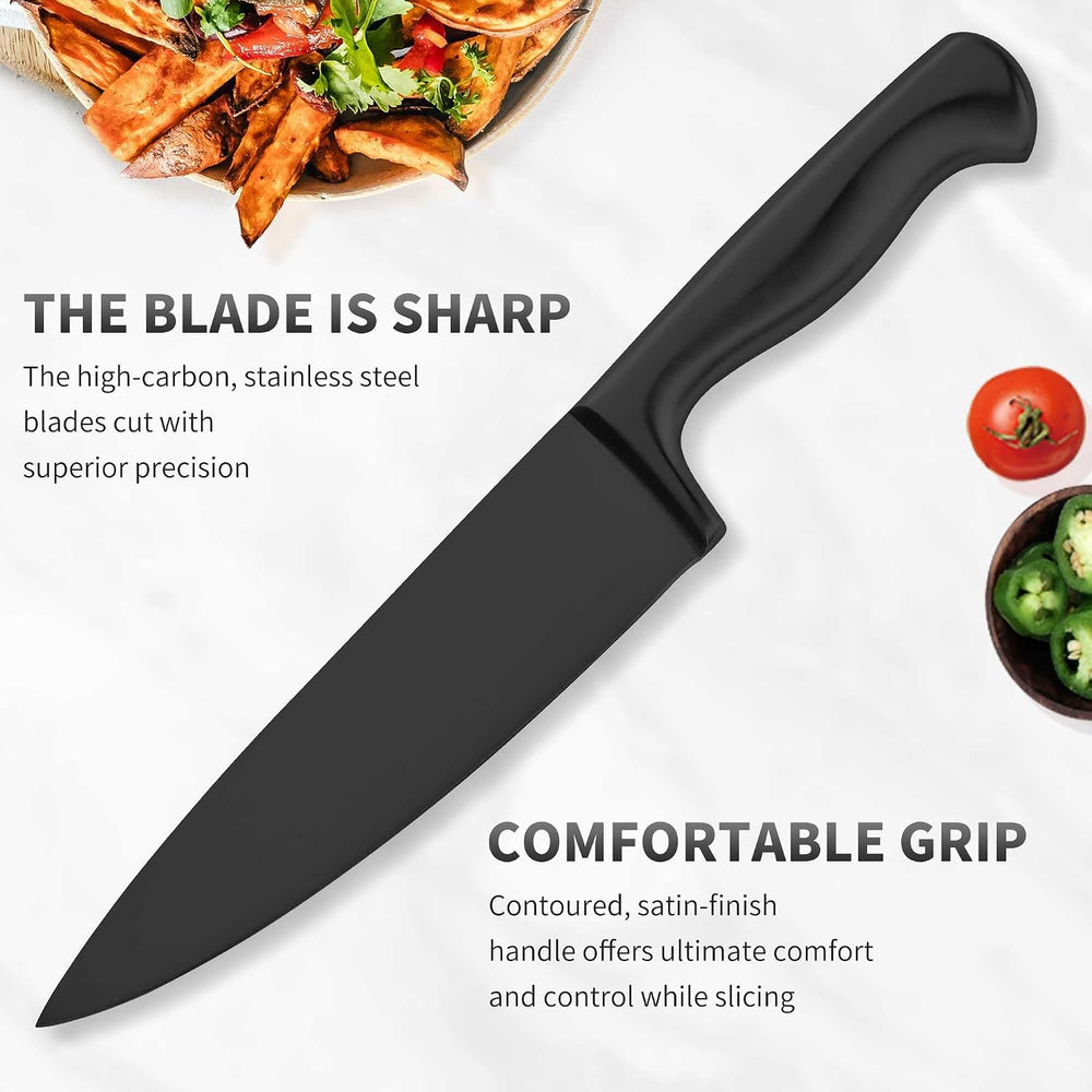 15-Piece Black Kitchen Knives Set, Knife Block Set with Built-In Sharpener