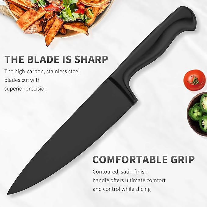 Black Knives Set, 15-Piece Stainless Steel Kitchen Knife Block Sets - Image 4