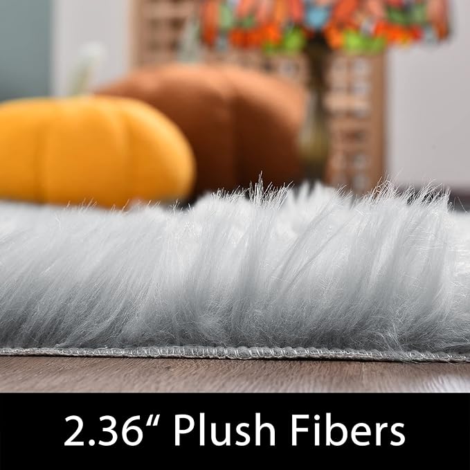 Latepis Gray Rugs for Living Room 5x6.7 Fluffy Shag Rug Washable Faux Fur Fuzzy - Image 2