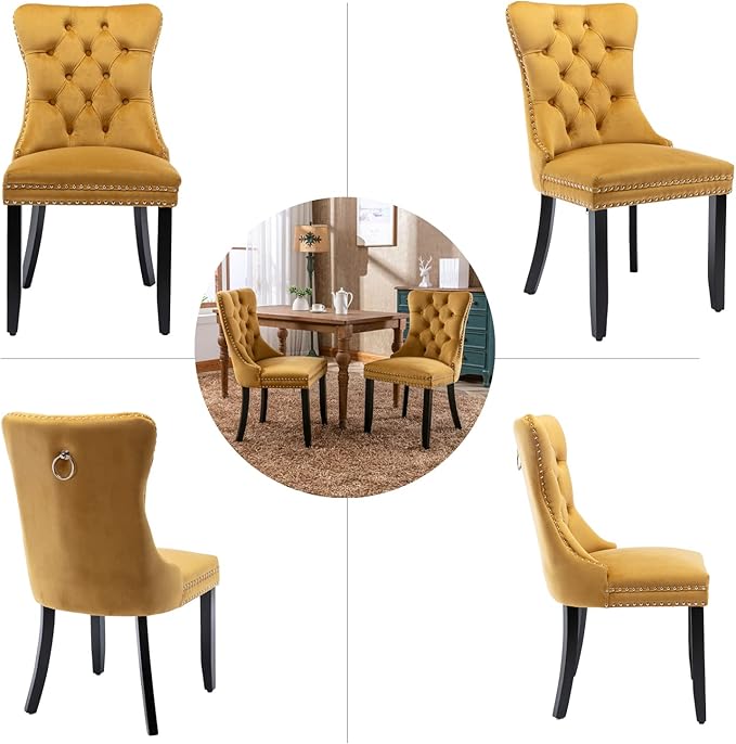 Velvet Dining Chairs Set of 4, Upholstered Dining Room Chairs with Back Ring ...
