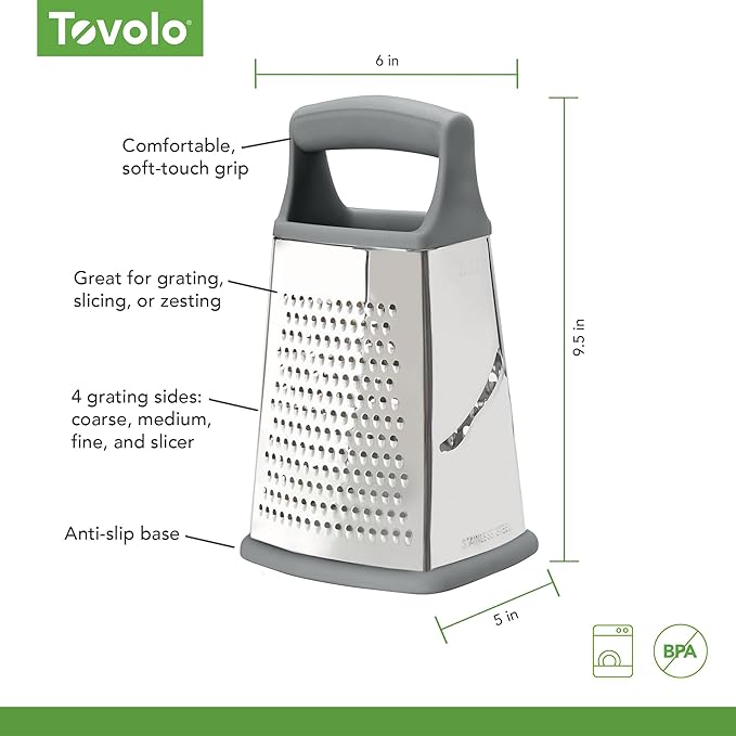 Tovolo Box Grater 4 Sided Large Stainless Steel Cheese Grater - Image 5