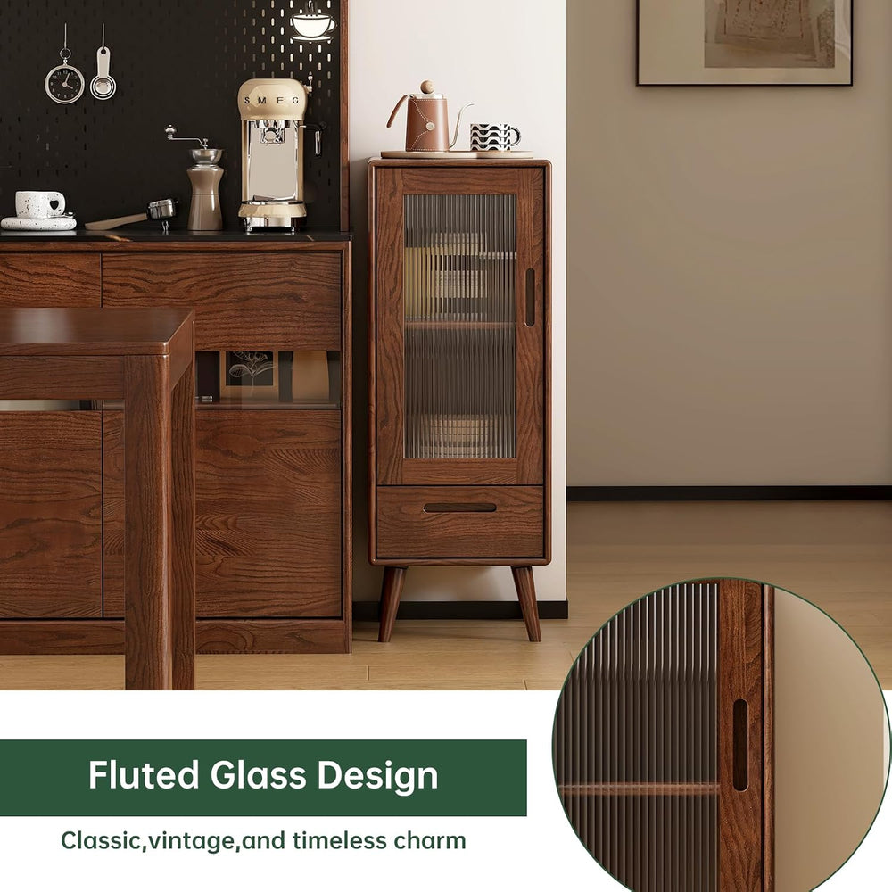 Solid Oak Narrow Storage Cabinet, Walnut