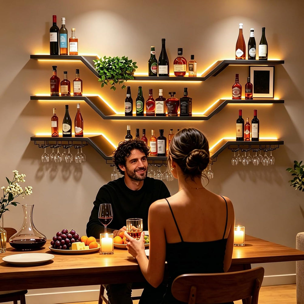 31.5"Modern LED Wine Rack Wall Mounted,3-Tier Floating Bar Shelves | Lar...