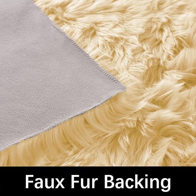 Latepis Yellow Round Rug 3ft Small Circle Faux Sheepskin Fur Rug Fluffy Boho - Image 4