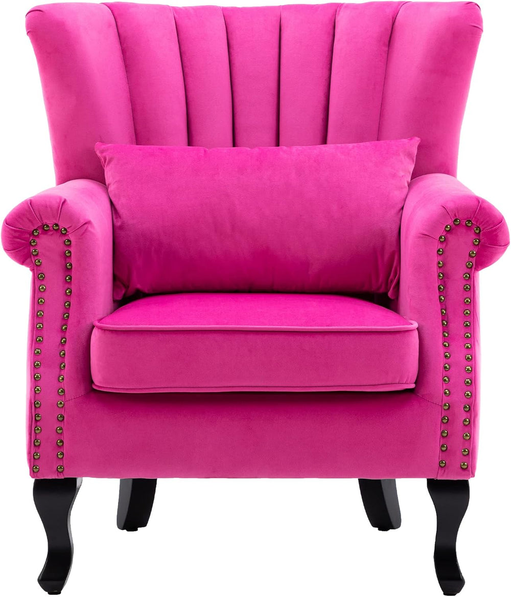 Mid Century Accent Chair Modern Tufted Wingback Armchair Club Chair Velvet Fa...