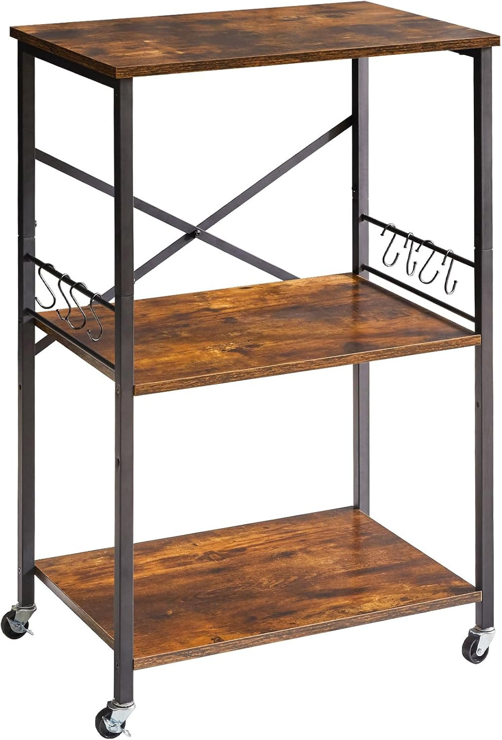 IBUYKE Kitchen Shelf Cart, 3-Tier Microwave Oven Stand, Baker’s Rack with Met...