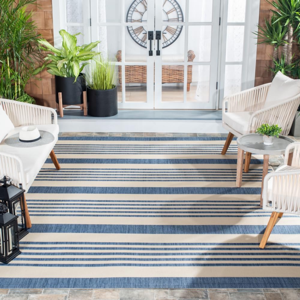 SAFAVIEH Courtyard Outdoor Area Rug 8x10, Large Beige & Blue CY6062-233