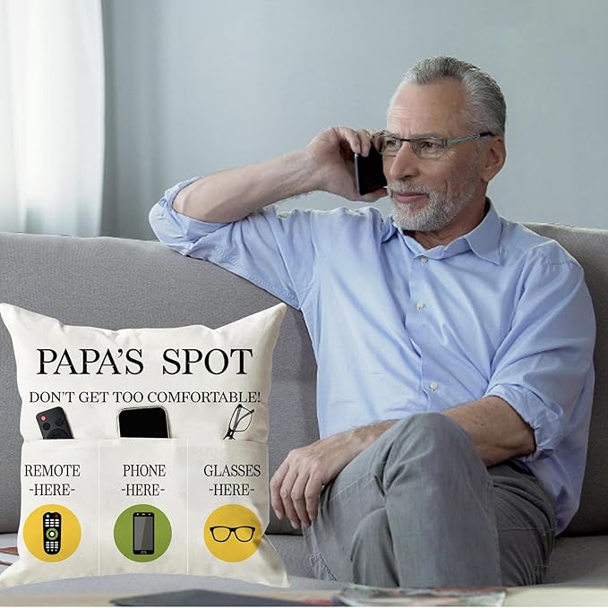 ONFAON Papa Gifts Throw Pillow Case, Papa's Spot Throw Pillow Covers 18 x 18 - Image 2