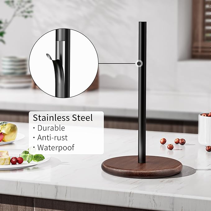 Paper Towel Holder with Wooden Base, Kitchen Countertop Paper Towel Stand - Image 6