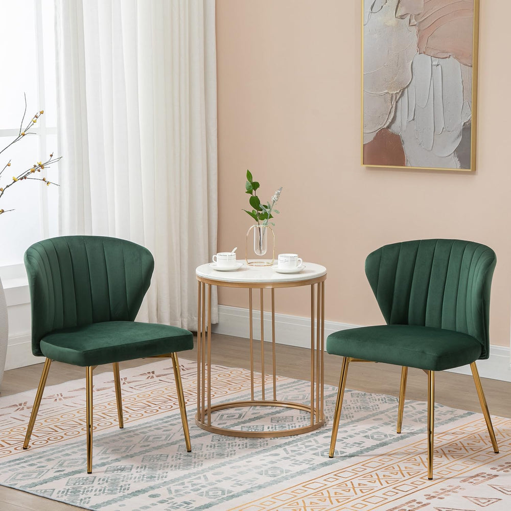Velvet Dining Chairs Set of 2, Modern Upholstered Vanity Chairs with Golden M...