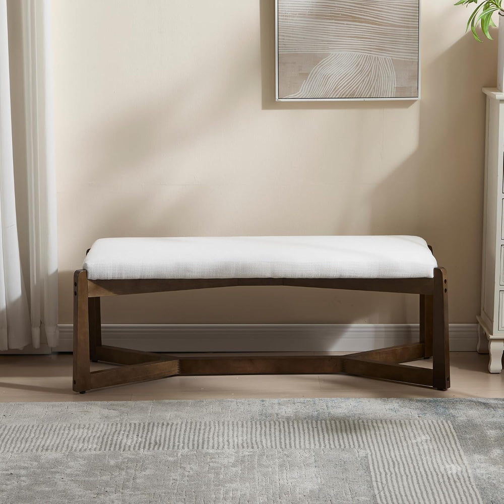 HEAH-YO 49” Mid Century Modern Entryway Bench,Linen Bedroom Dining Bench for ...