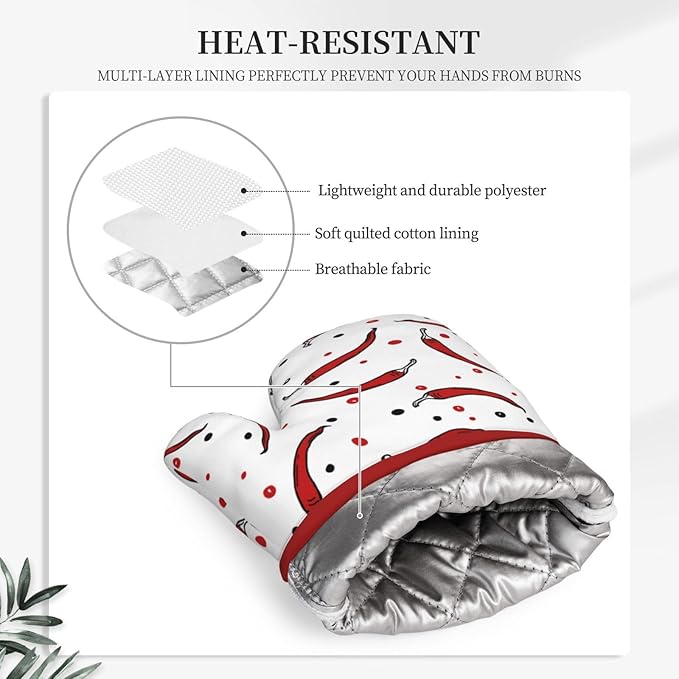 Pepper Silicone Oven Mitts Pan Mats Set of 2, Heat Resistant Gloves Potholder - Image 4