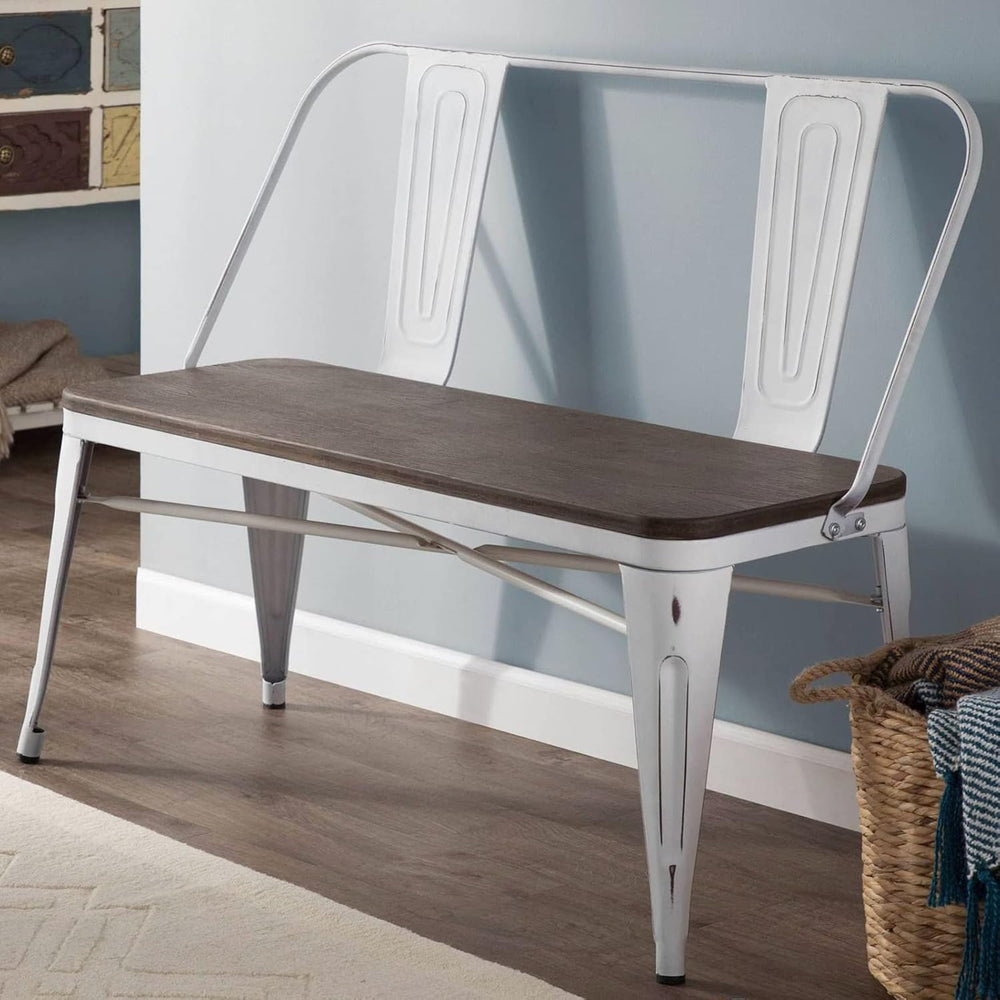 YOLENY Dining Bench, Entryway Bench with Back, Farmhouse Metal Dining Bench, ...