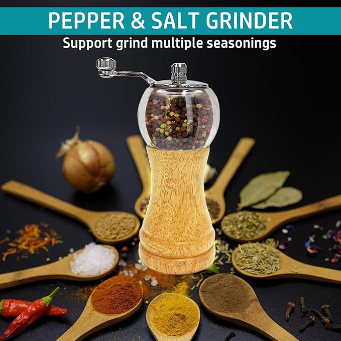 Salt and Pepper Grinder Set Hand Crank Salt and Pepper Mill Classical Wooden - Image 2