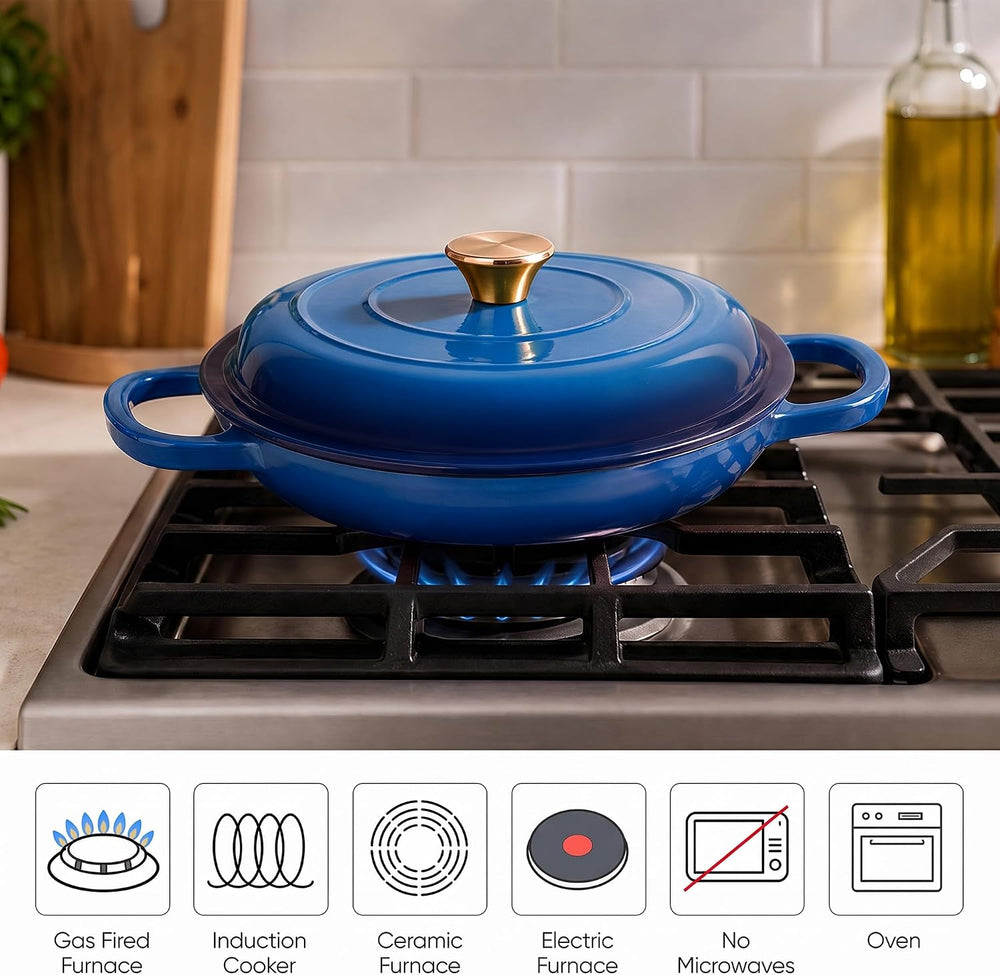 Dutch Oven Enameled Cast Iron with Lid - Big Dual Handles - Oven Safe up to 5...