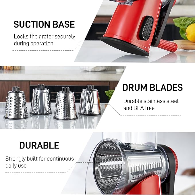VEKAYA Rotary Cheese Grater Hand Crank - Image 8