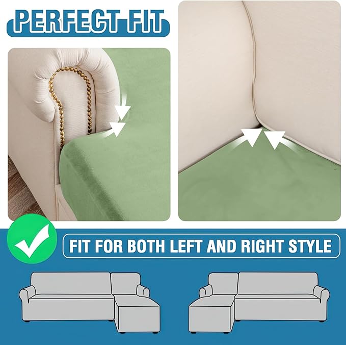 Couch Cover 3-Piece Elastic Velvet Couch Cushion Covers & Chaise Slipcovers - Image 7