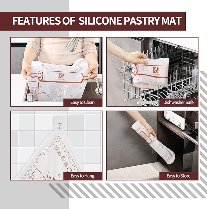 Silicone Baking Mat 16"L x 24"W, Extra Thick Dough Rolling Pad - Image 7