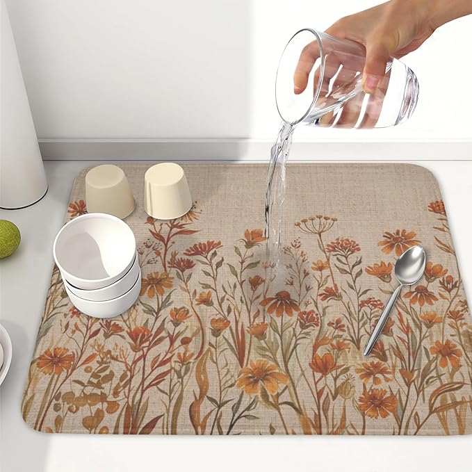 Fall Floral Dish Drying Mat for Kitchen Counter 16 x 18 Inch Autumn Sunflower - Image 6