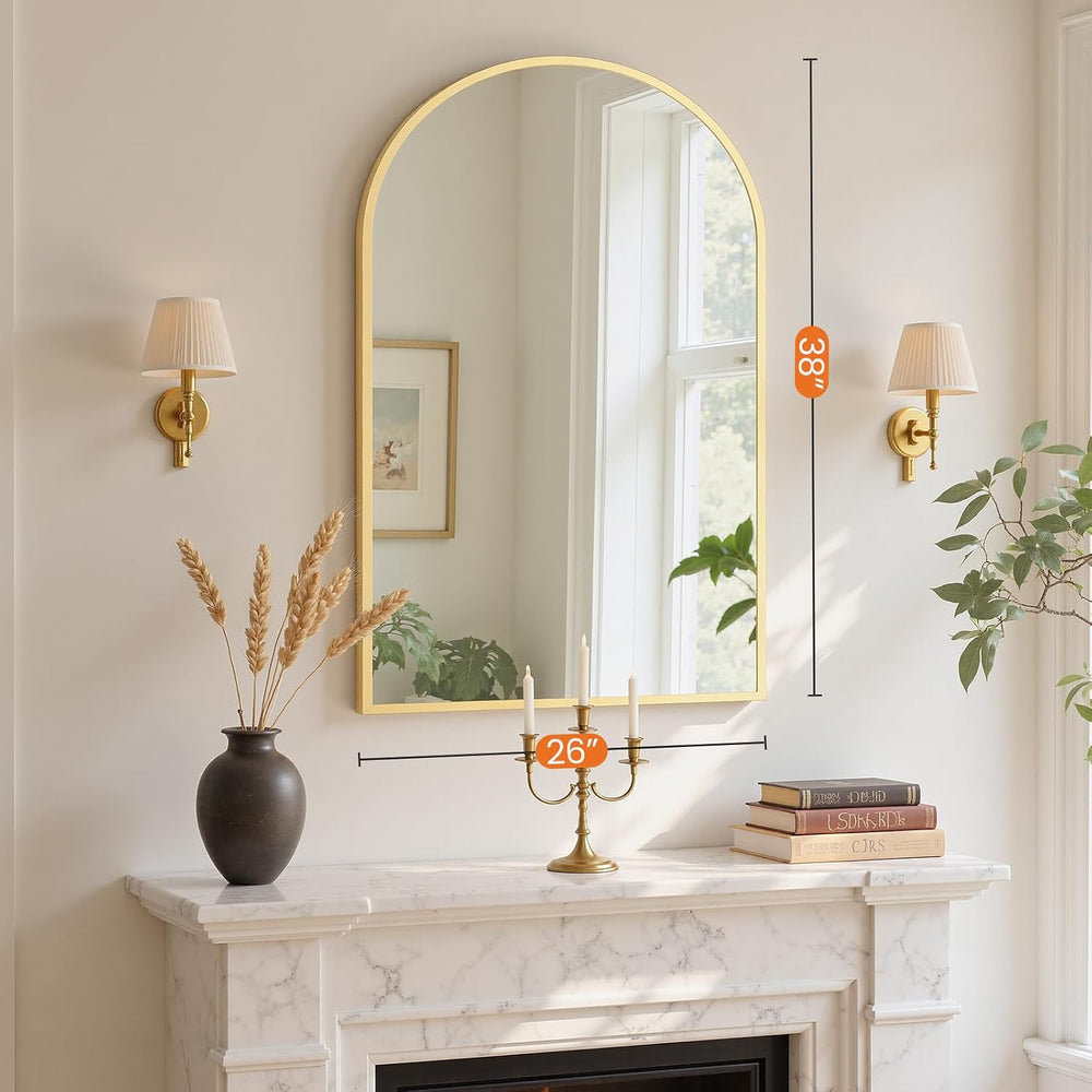 Sweetcrispy 26.5"x38" Arched Gold Bathroom Mirrors for Wall, Vanity...