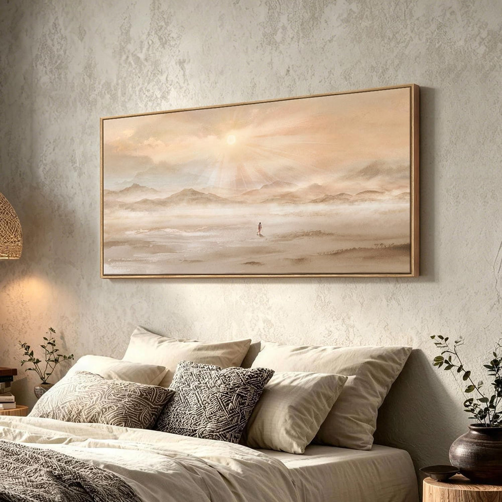 Extra Large Framed Christian Wall Art, Jesus Leaves the 99 Sheep, 28x57 In