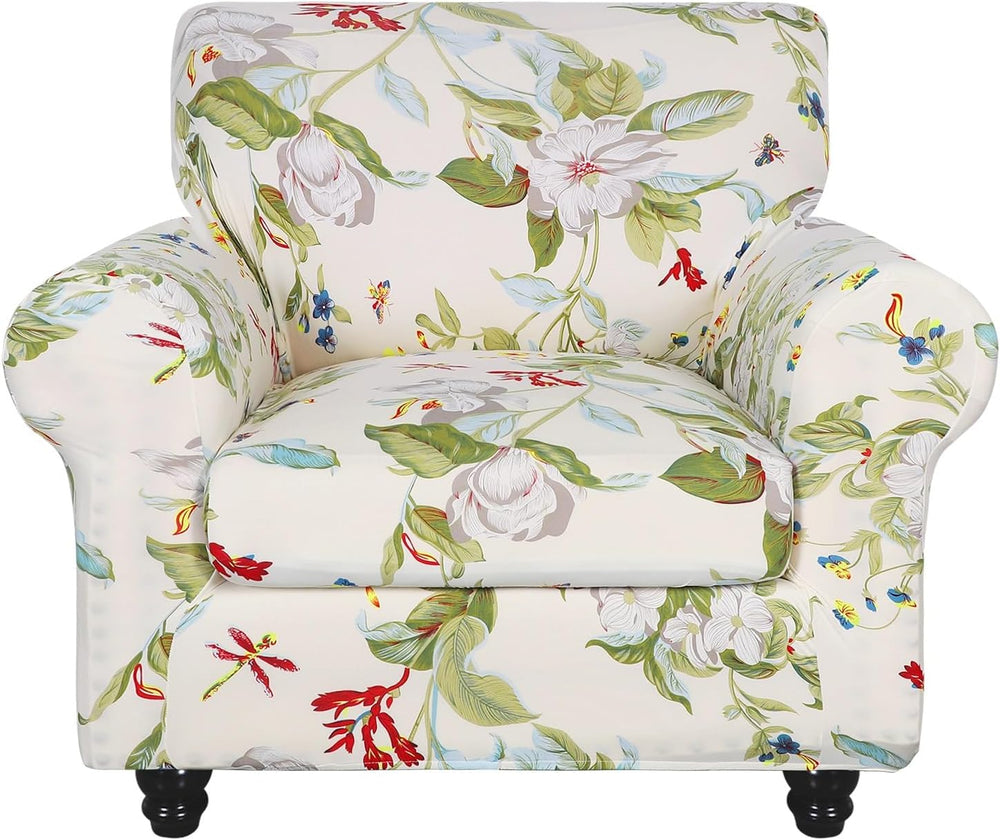 SearchI Stretch Sofa Cover Printed Couch Covers, Floral Pattern 2 Piece Armch...