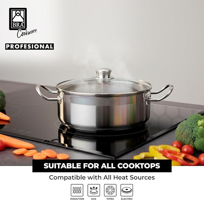 BRA COOKWARE Profesional 18/10 Stainless Steel Stock Pot w/Glass Lid | 8 Inch - Image 5