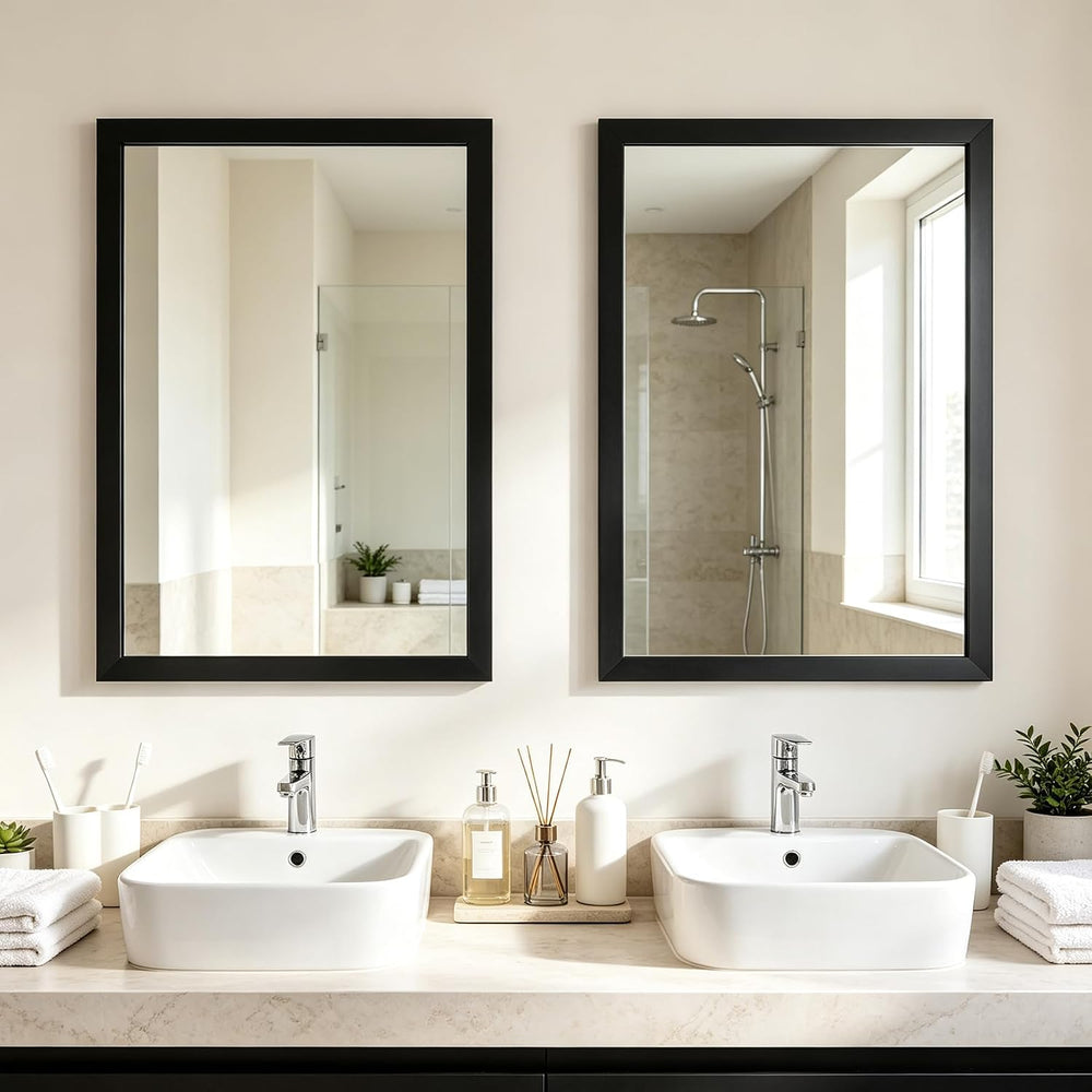 Rectangular Wall Mirror 28x20 Inch Bathroom Mirror for Over Sink, Black