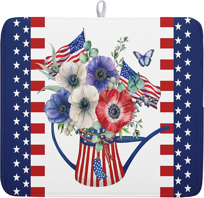 American Flag 4th of July Dish Drying Mats by Kawani