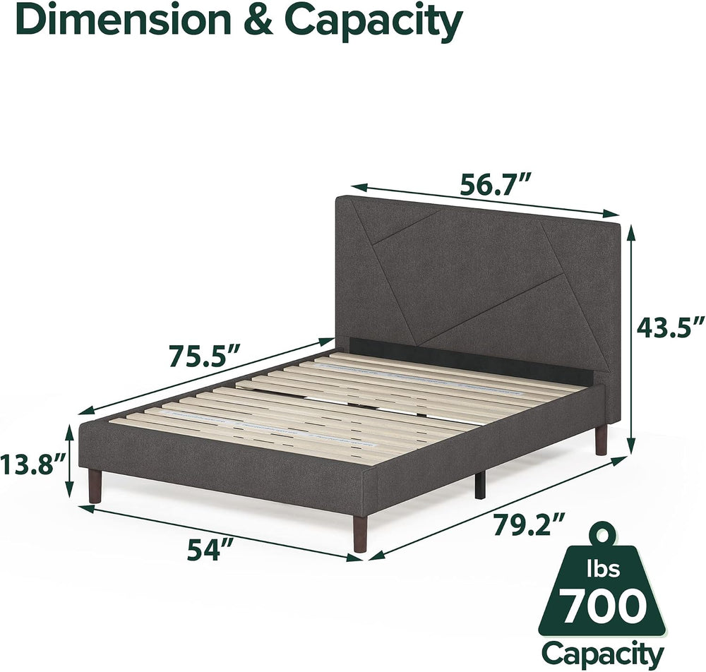 Zinus Judy Upholstered Platform Bed Frame, Mattress Foundation, Wood Slat Sup...