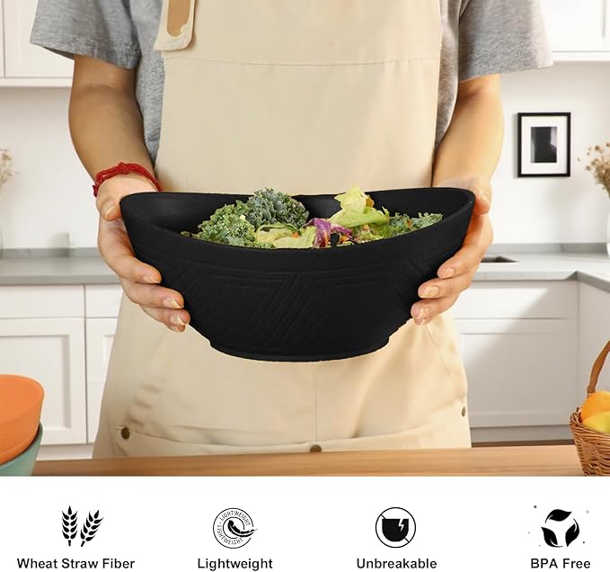 65 OZ Large Salad Bowls, Unbreakable Wheat Straw Bowls Set 4 PCS, Large Plastic - Image 4